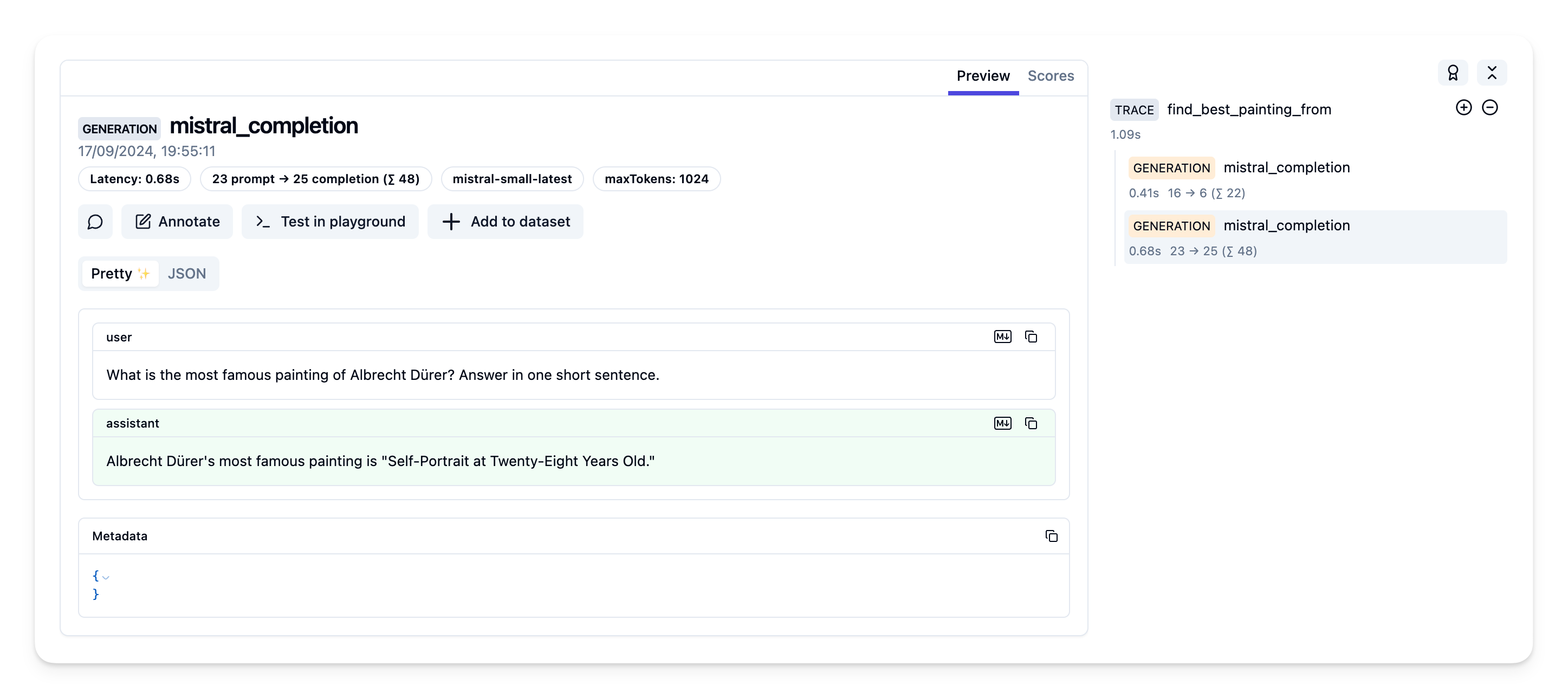 Example trace in Langfuse UI