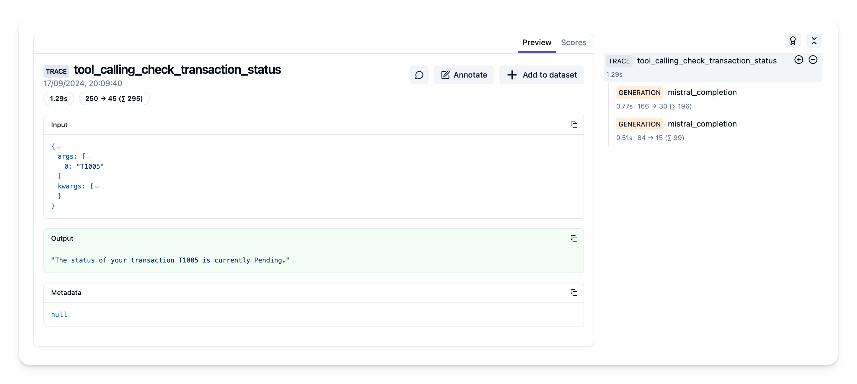 Example trace in Langfuse UI
