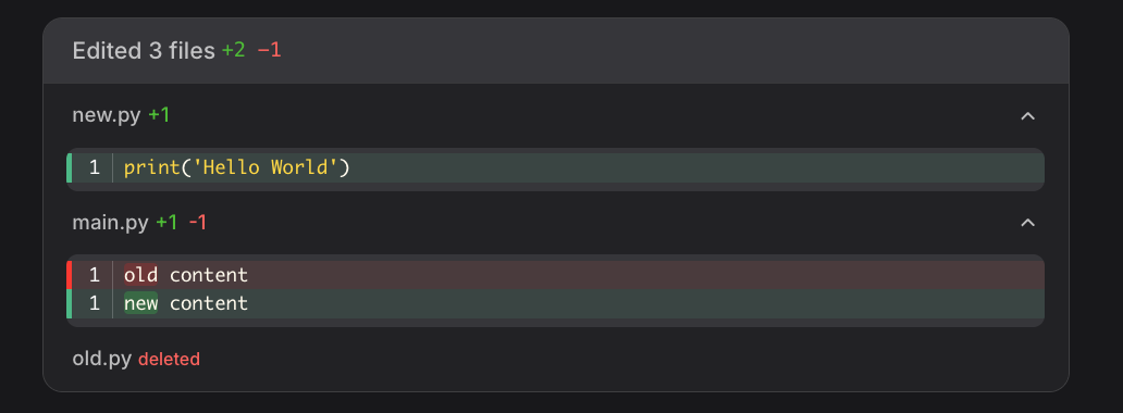 A file tool UI state rendered in Le Chat, showing file operation feedback.