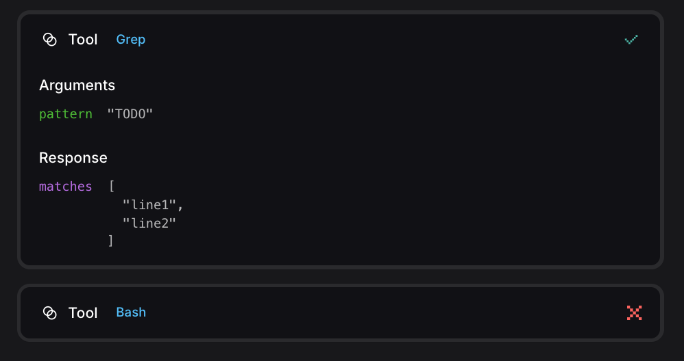 A generic tool UI state rendered in Le Chat, showing tool execution status.
